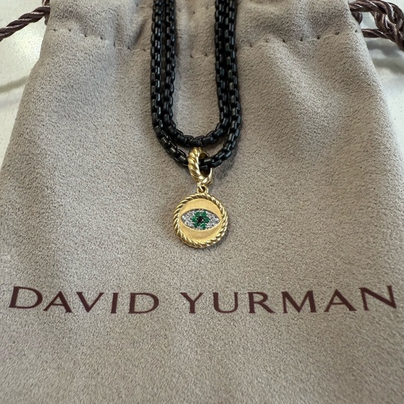 David Yurman 18k Gold Evil Eye Amulet & Blackened Sterling Silver Box Chain - Picture 1 of 5